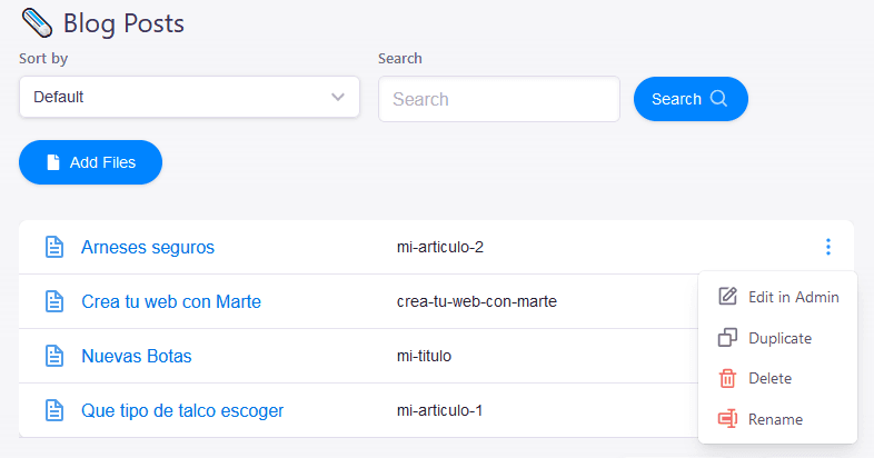 Affiche le menu d’options de l’article.