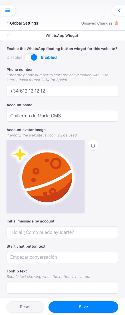 Barre latérale avec WhatsApp activé